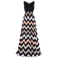 Kate Kasin, sem mangas, alto, esticado, contraste, cor, onda, stripe, longo, maxi, vestido, KK000237-1